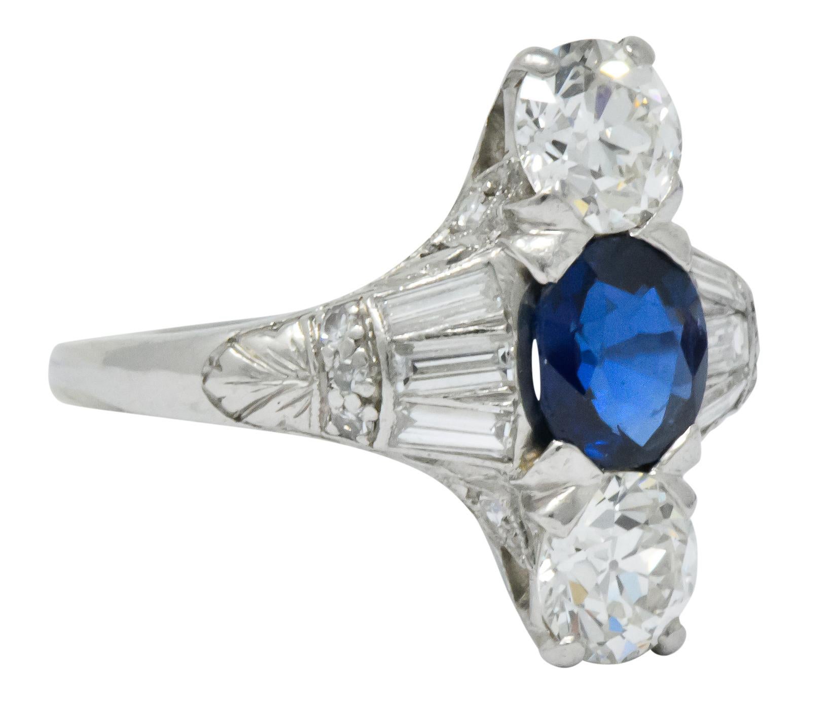 J.E.Caldwell Art Deco 2.75 Carat No Heat Sapphire Diamond Platinum Ring GIA In Excellent Condition In Philadelphia, PA