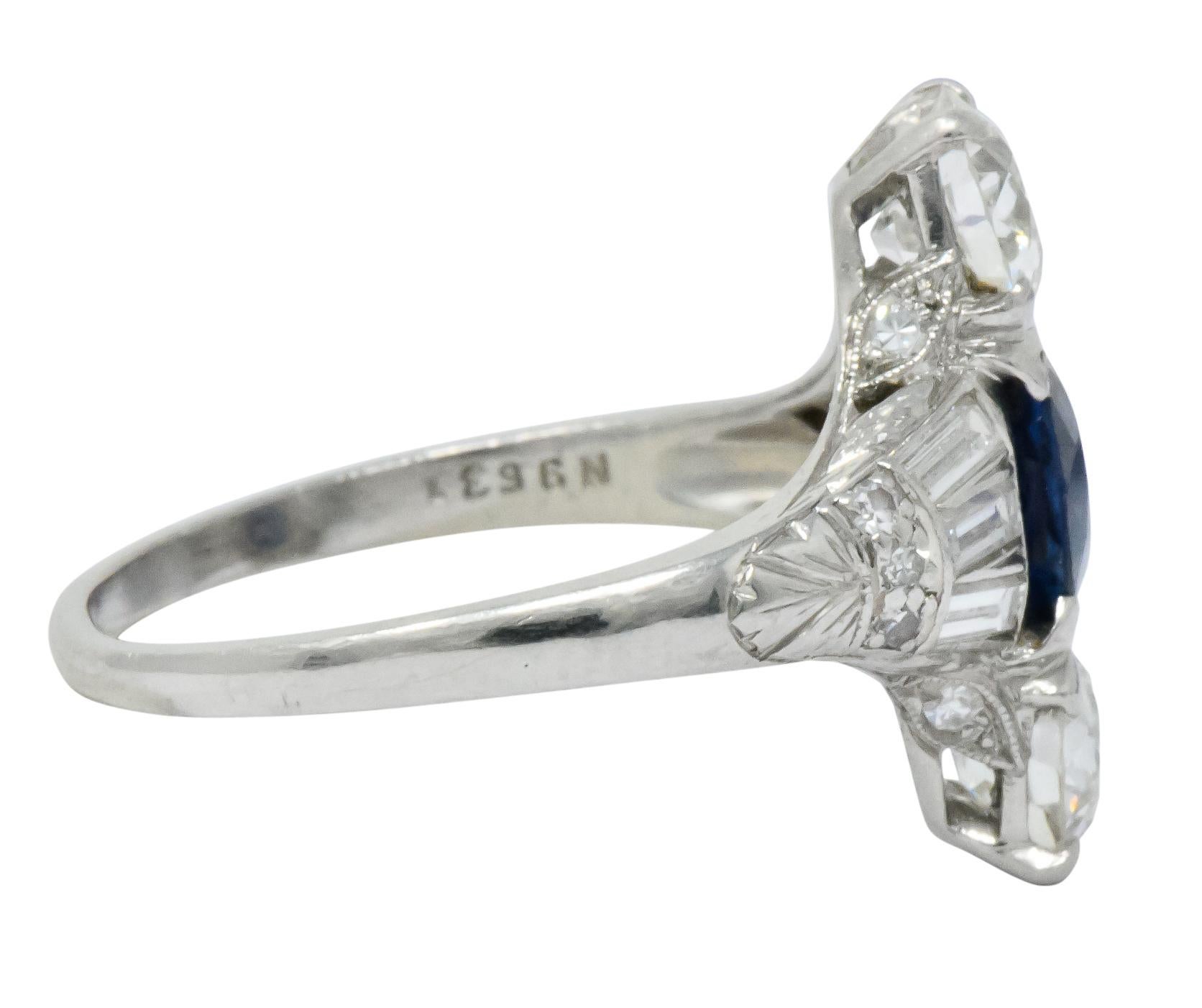 Women's or Men's J.E.Caldwell Art Deco 2.75 Carat No Heat Sapphire Diamond Platinum Ring GIA