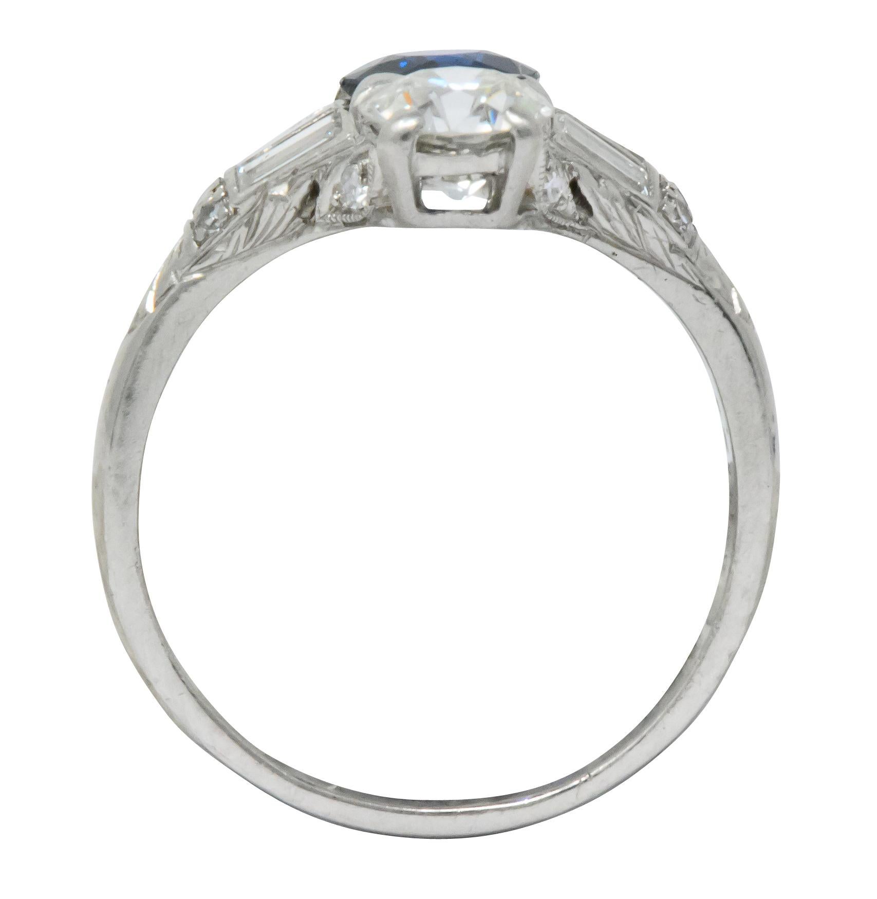 J.E.Caldwell Art Deco 2.75 Carat No Heat Sapphire Diamond Platinum Ring GIA 2