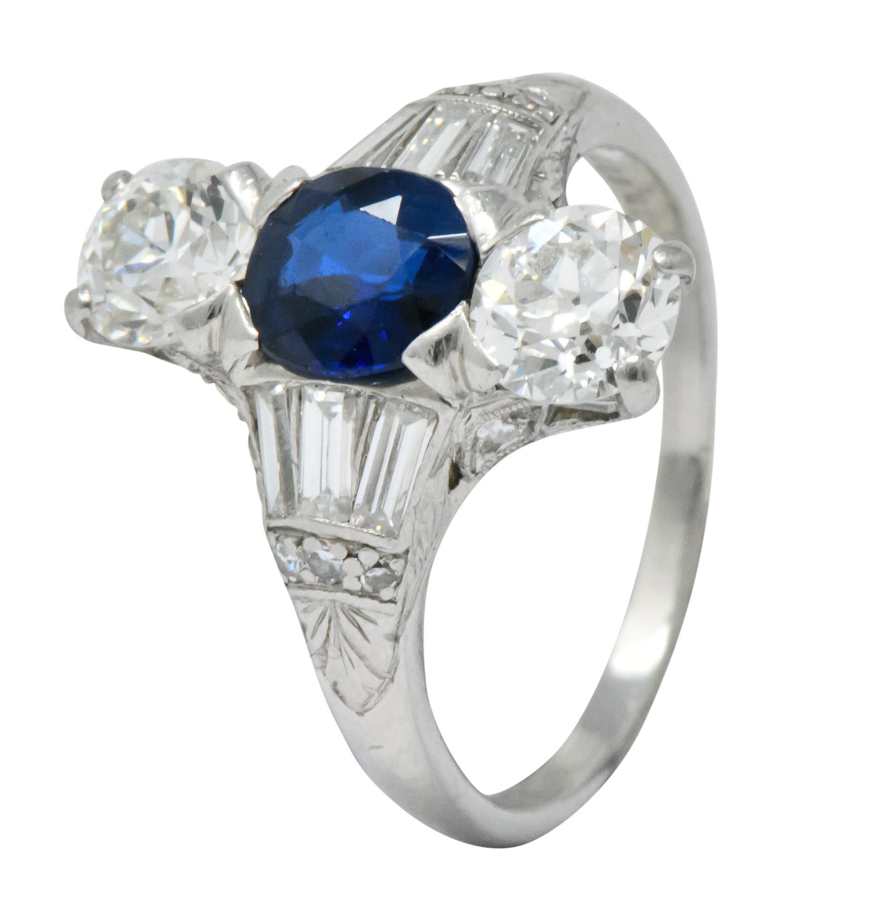 J.E.Caldwell Art Deco 2.75 Carat No Heat Sapphire Diamond Platinum Ring GIA 3