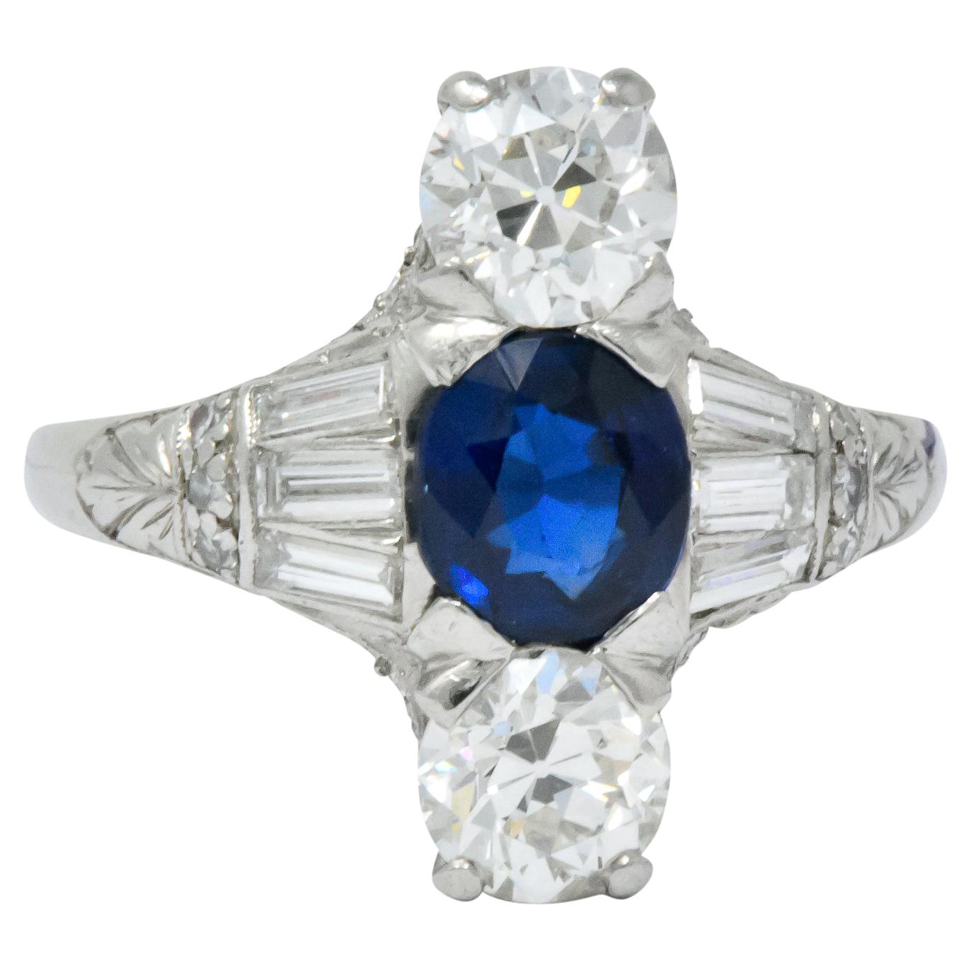 J.E.Caldwell Art Deco 2.75 Carat No Heat Sapphire Diamond Platinum Ring GIA