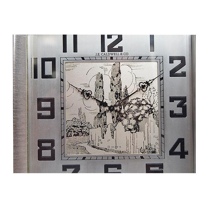 Mid-20th Century J.E.Caldwell & Co. Art Deco Desk Clock circa 1930s with Engraved Dial For Sale