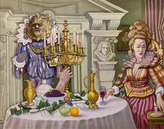 "Belle et Bete", Contemporary, Ölgemälde, Holztafel, gerahmt, figurativ