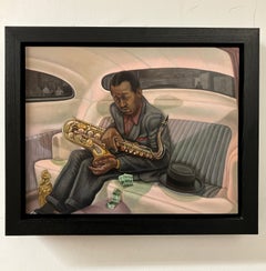 Figurative Painting, Oil on Wood, Framed, "Pork Pie Hat", Jed Jackson, Realism