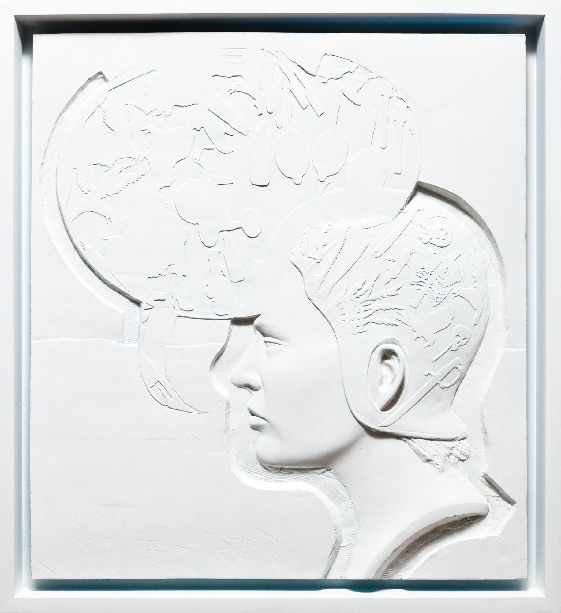 « Expression directe », sculpture en plâtre, figure humaine altérée, portrait
