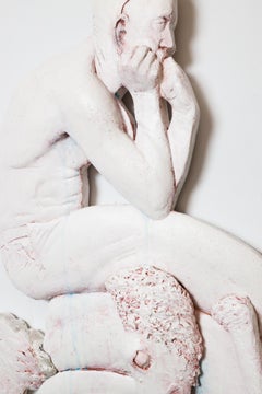 "I Worry About My Kids" Plaster Wall-Mounted Man Atop Snake with Lamb, and Bird