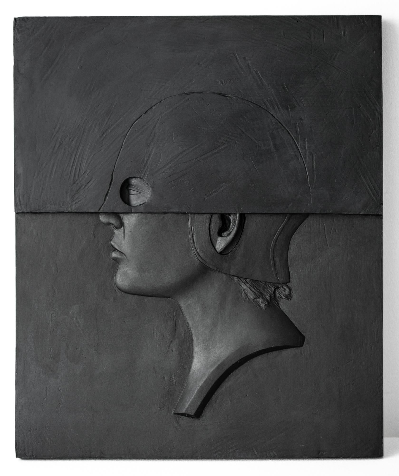 Jedediah Morfit Abstract Sculpture - "Not Looking Back", Figurative Sculpture, Portrait, Profile, Black
