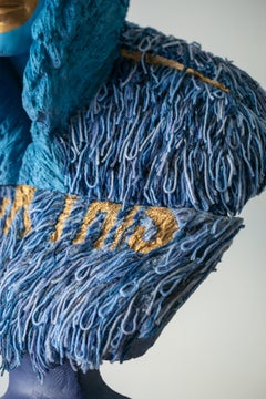 "Parting Lines", Blue and Gold-Colored, Metallic Figurative Bust, Sculpture