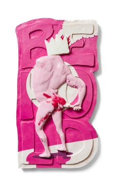 "The Artist Is Present" Pink Wall-Hanging Plaster Sculpture with 'BEHOLD' text