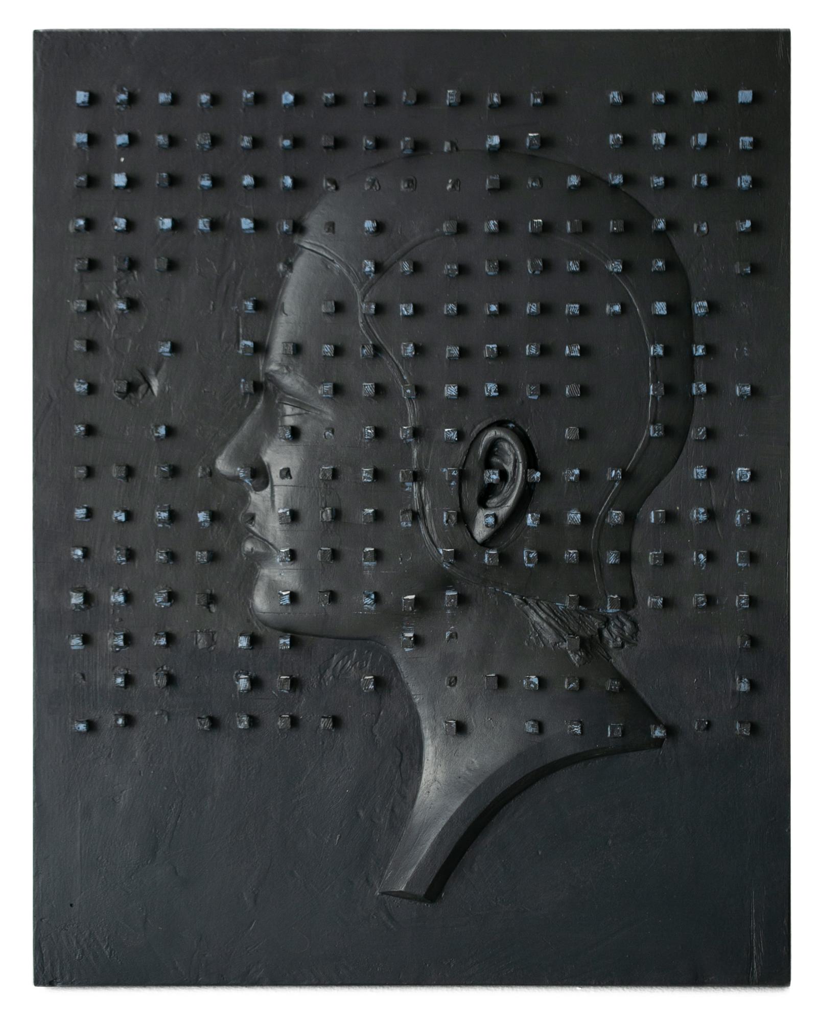 Jedediah Morfit Figurative Sculpture - "The City At Night", Figurative, Sculpture, Profile, Portrait, Black, Plaster