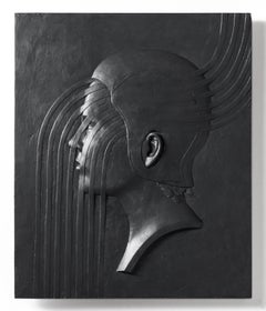 "Throughline" Black bas-relief wall hanging sculpture featuring male profile