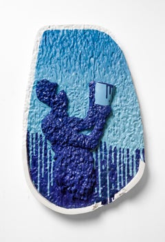 "Tiny Buckets" Gradient Blue With Texture Acrylic Figure on Wall-Hanging Plaster