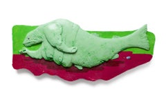 "Trash Fish" Dystopian Fish in Textured Green, Wall-Hanging Sculpture