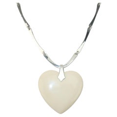 Jeep Collins Bone Heart Pendant Sterling Silver Necklace, 1970's