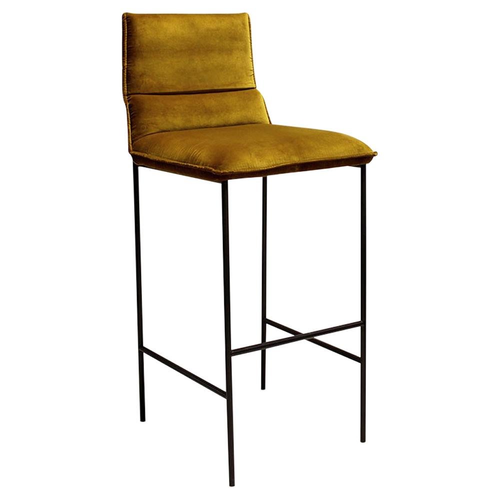 Contemporary Modern Jeeves Bar Chair in Fabric (Mustard) by Collector Studio For Sale