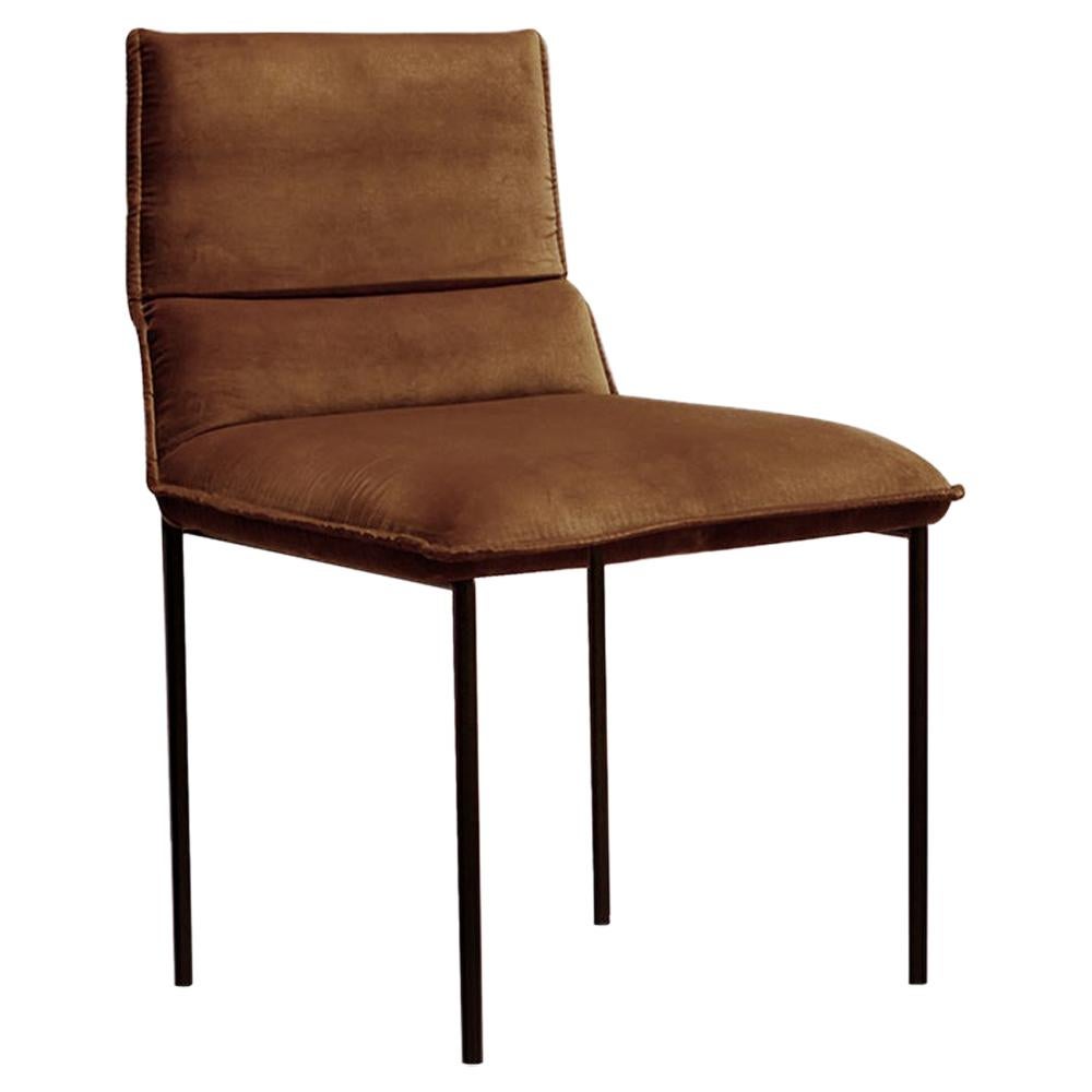Contemporary Modern Jeeves Chair in Brown Fabric and Metal by Collector Studio