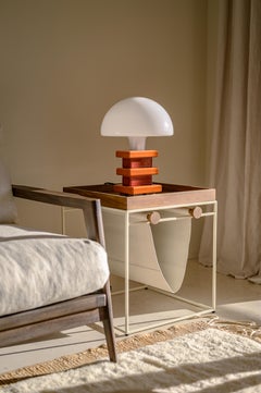 Jeeves Side Table Handmade in Teak and Steel Leather Magazine Holder, In Stock