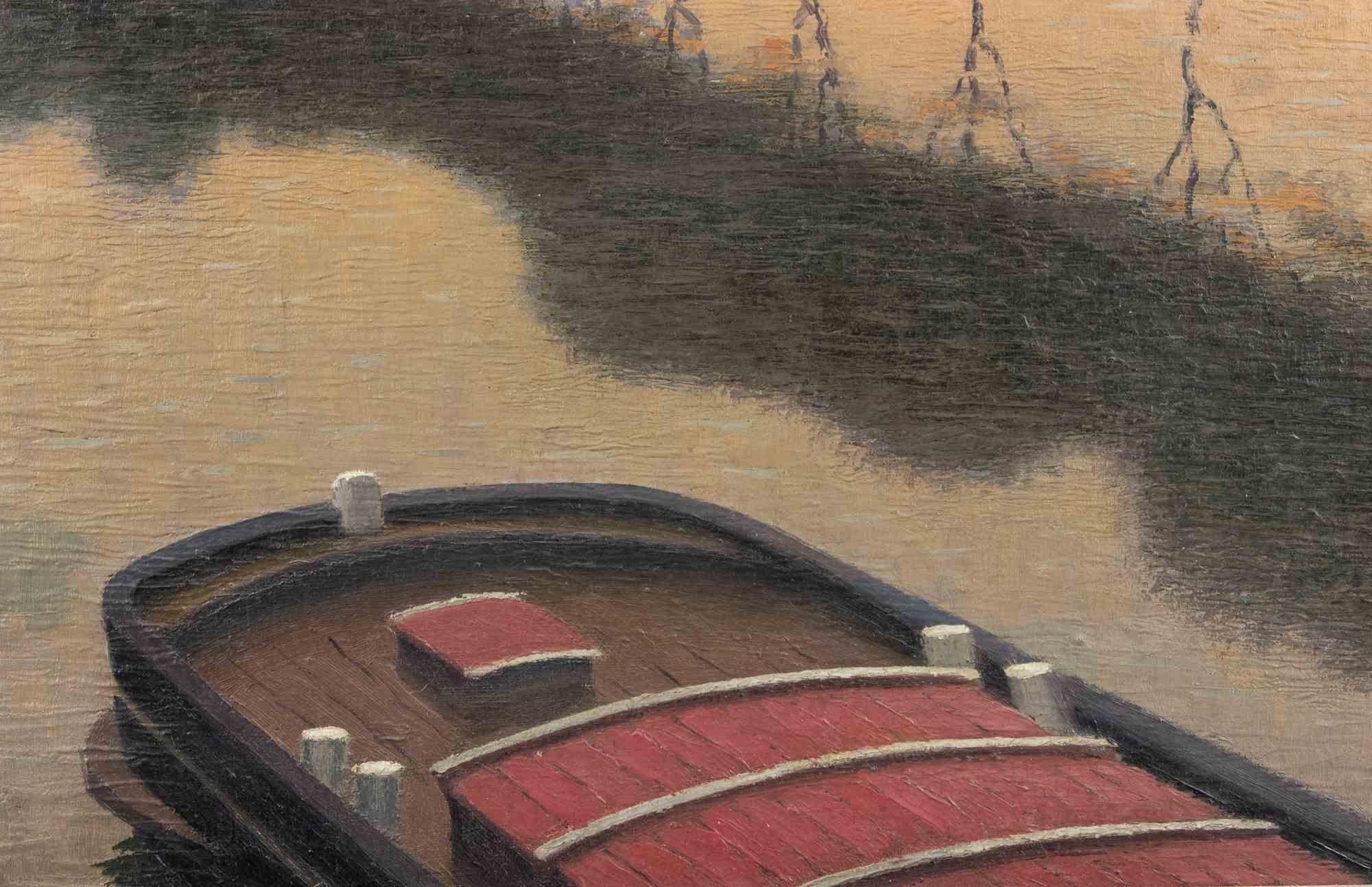 De Boottrekker - Paint by Jef De Pauw - 1925 - Brown Landscape Painting by Jef de Pauw