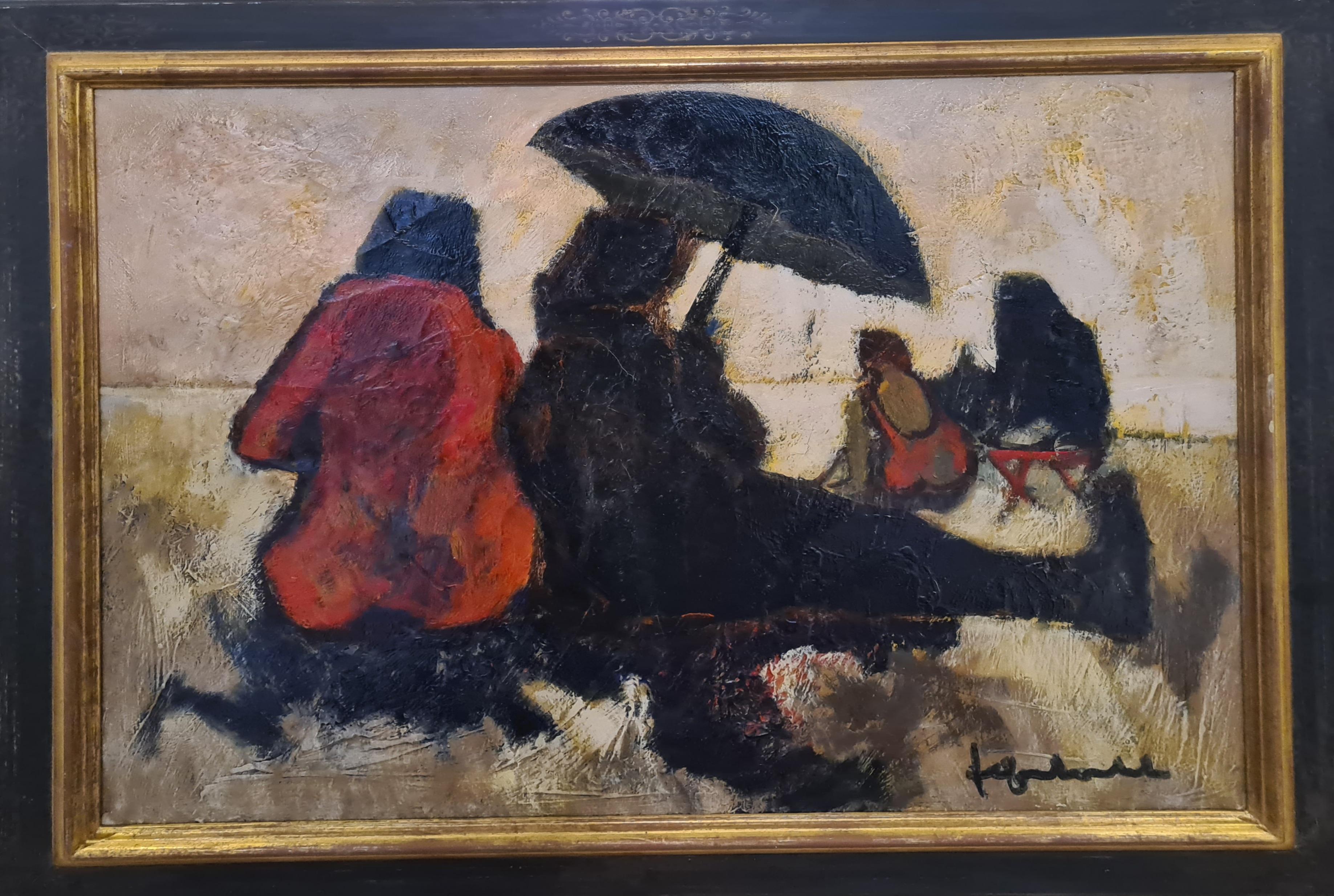 Femmes sur la plage, huile sur toile expressionniste française - Scène de plage - Expressionniste Painting par Jef Friboulet