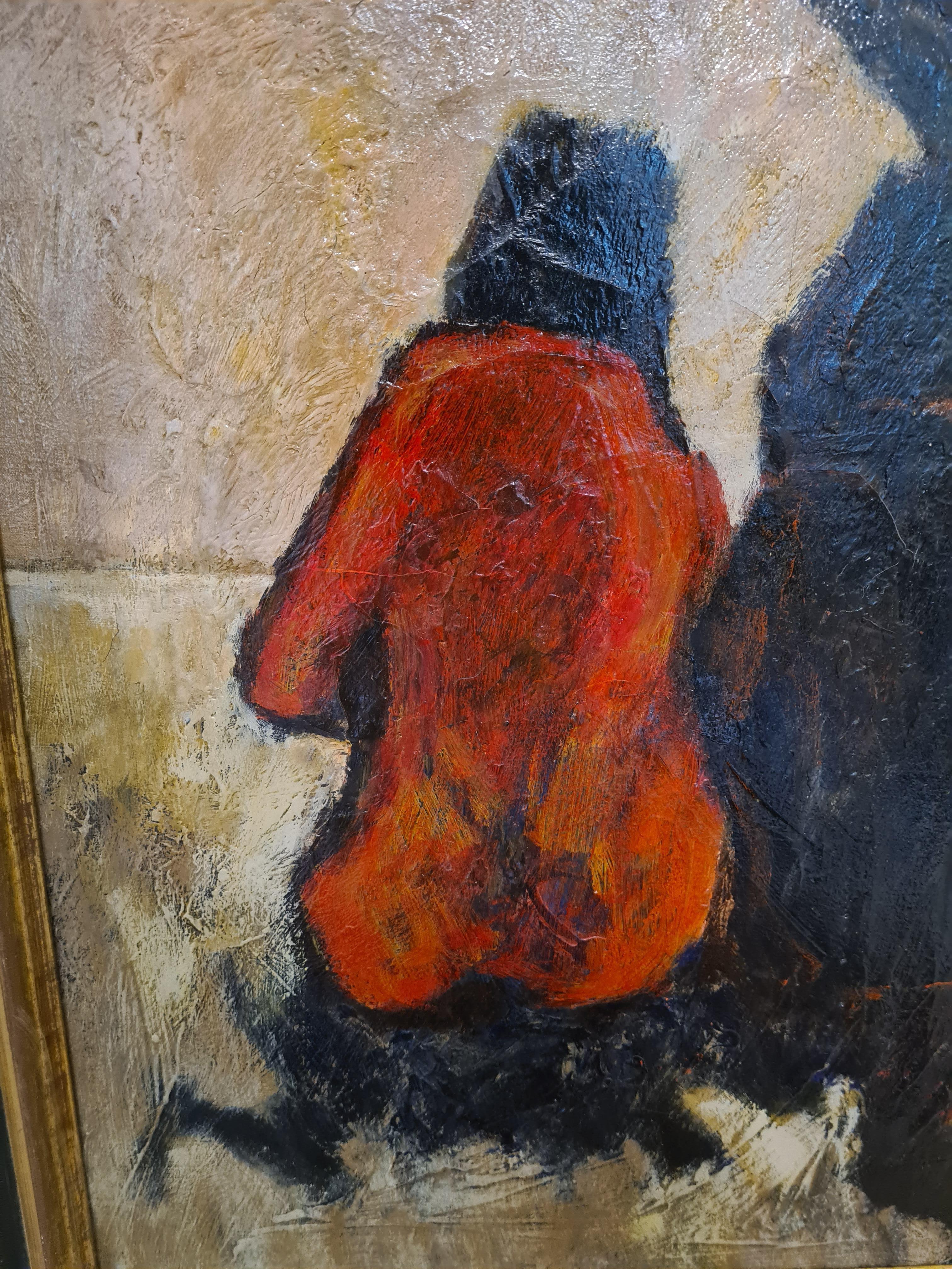 Femmes sur la plage, huile sur toile expressionniste française - Scène de plage - Expressionniste Painting par Jef Friboulet
