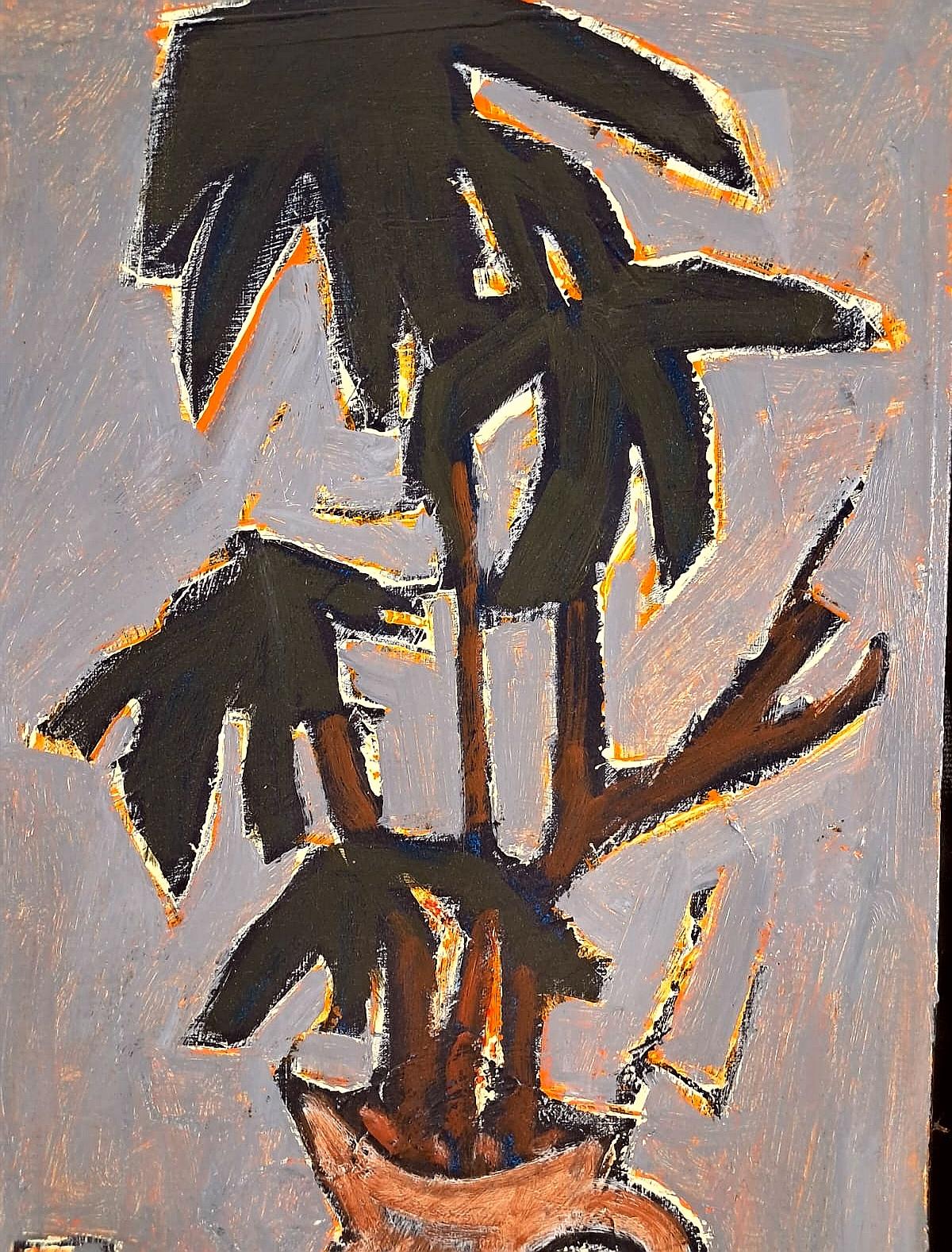 Planta en una maceta - Pintura cubista modernista francesa de bodegón de mediados del siglo XX en venta 1