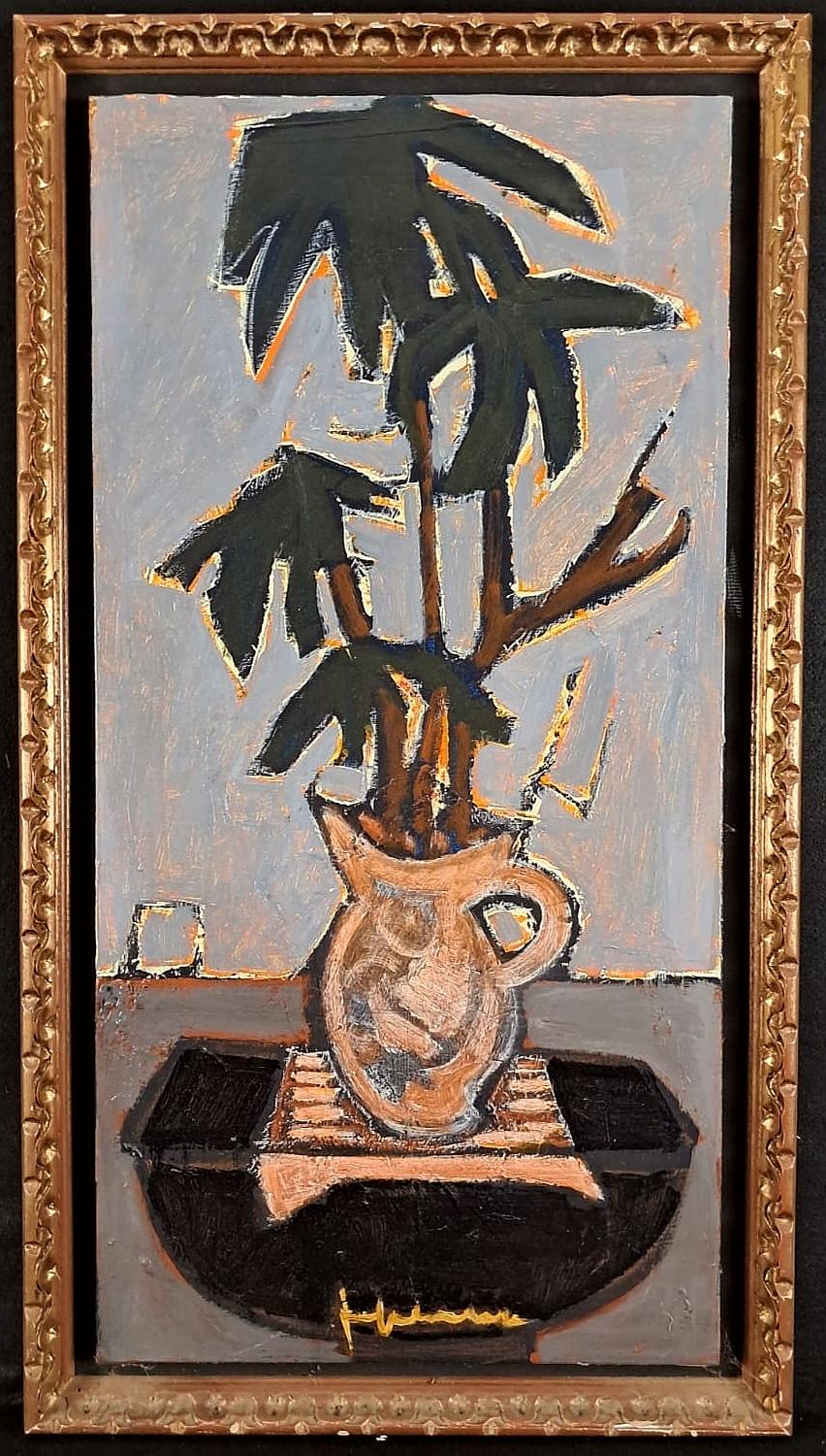 Still-Life Painting de Jef Friboulet - Planta en una maceta - Pintura cubista modernista francesa de bodegón de mediados del siglo XX
