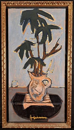 Plant in a Pot - Mid 20th Century French Modernist Cubist Still Life Painting