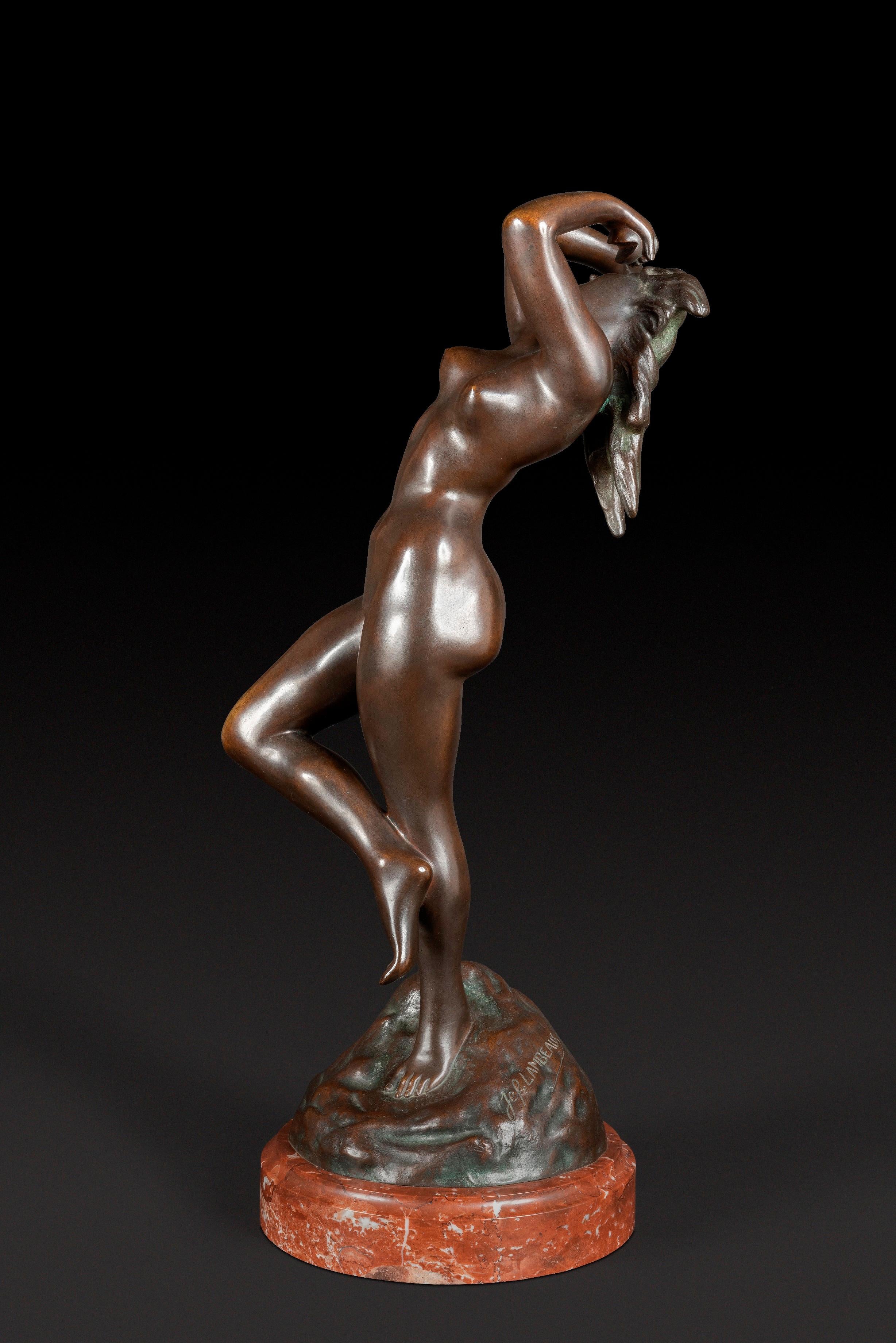 Art Nouveau JEF LAMBEAUX (1852 - 1908) Statua di bronzo 