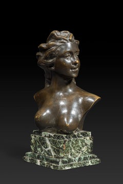 JEF LAMBEAUX (1852-1908) "Bust of a Young Woman" in bronze