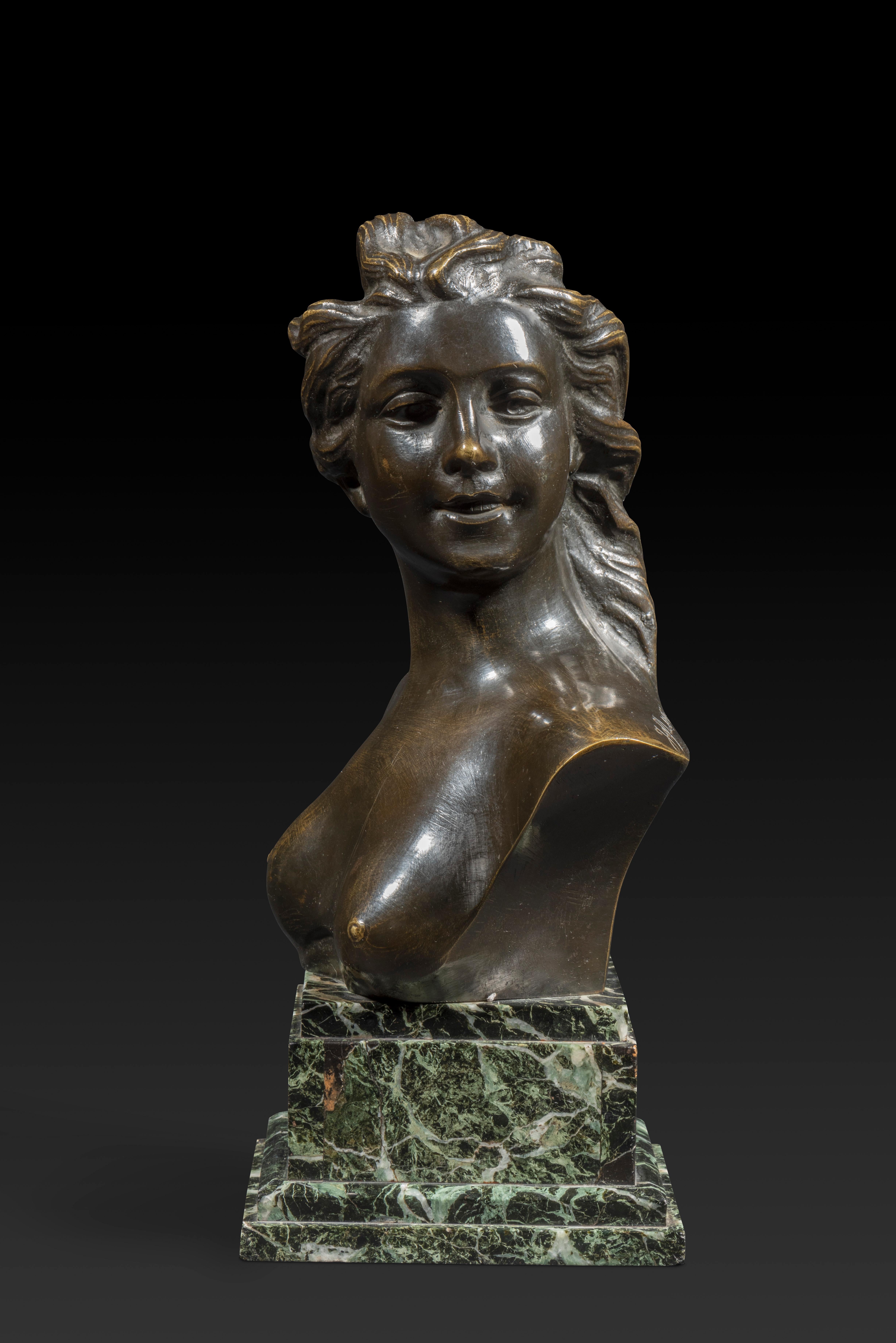 Art nouveau JEF LAMBEAUX (1852-1908) « Buste of a Young Woman » en bronze en vente