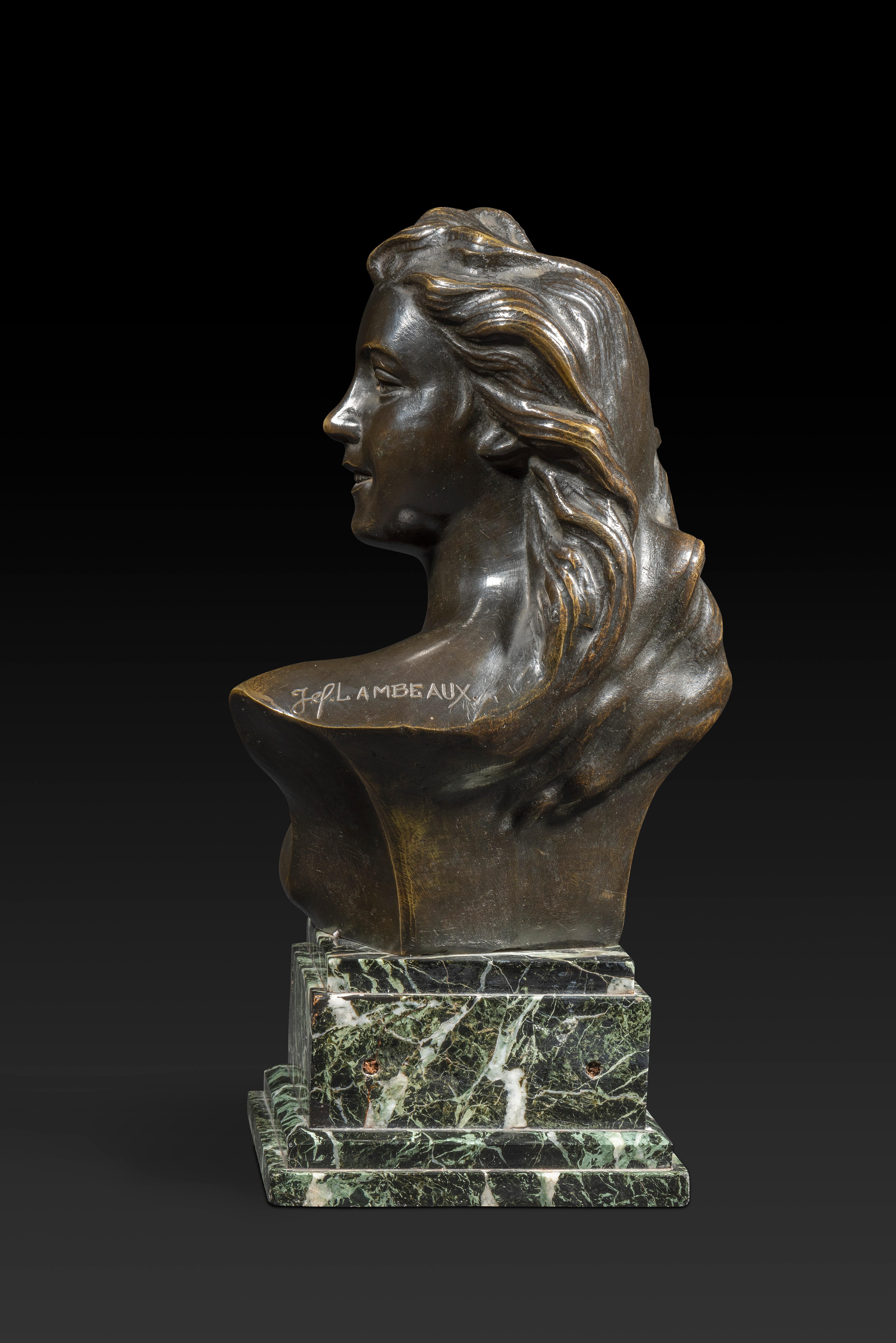 Chanfreiné JEF LAMBEAUX (1852-1908) « Buste of a Young Woman » en bronze en vente