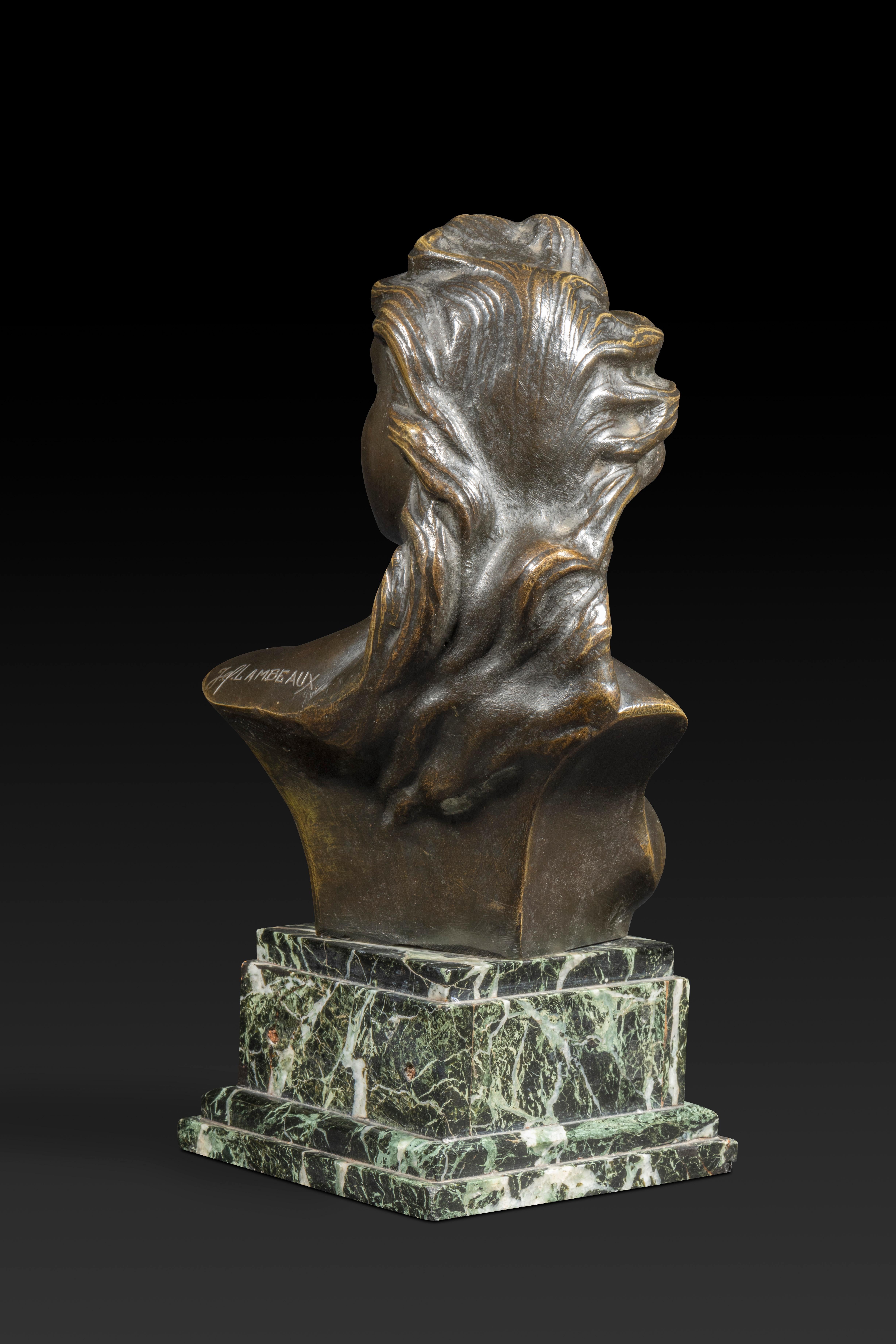 XIXe siècle JEF LAMBEAUX (1852-1908) « Buste of a Young Woman » en bronze en vente