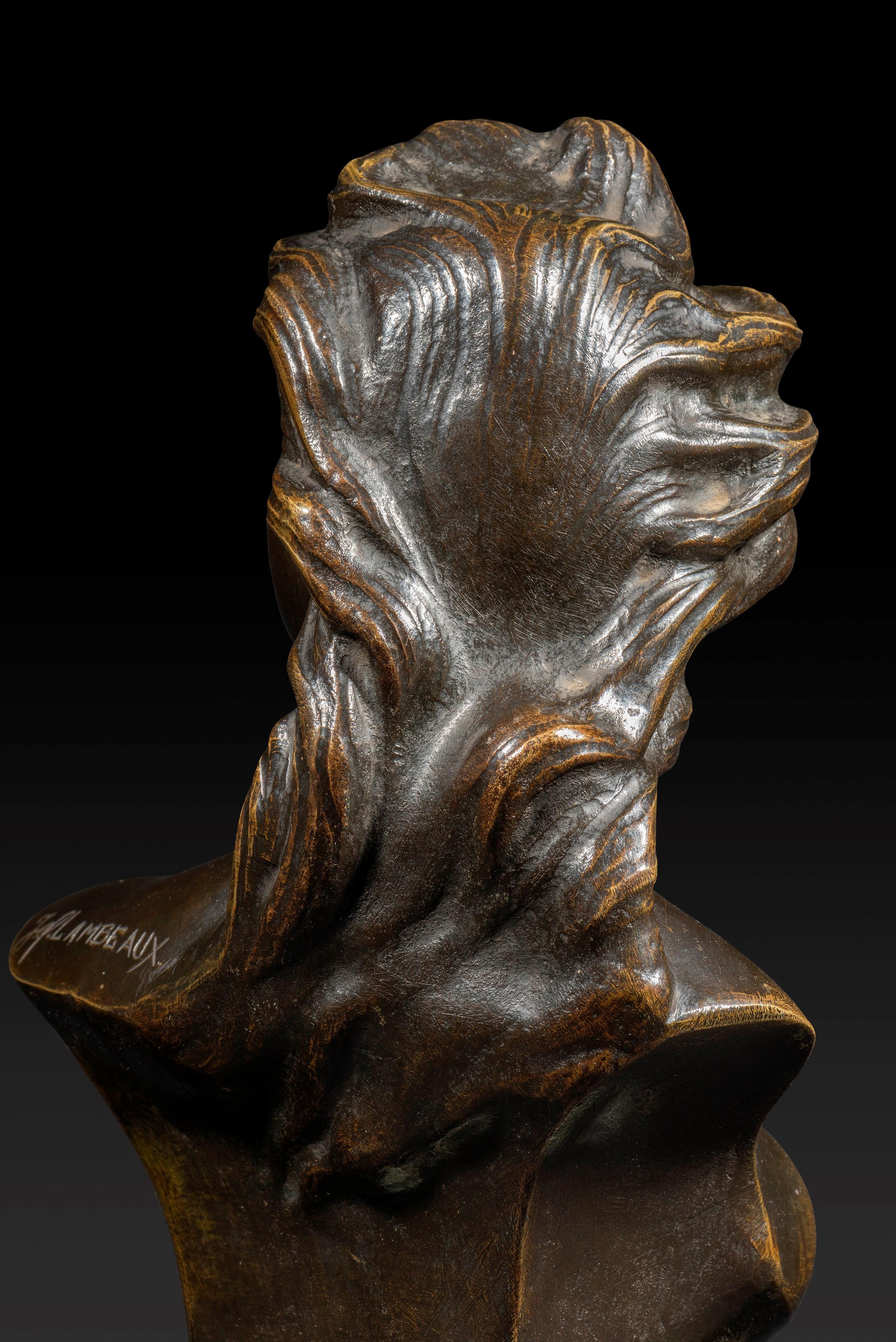 JEF LAMBEAUX (1852-1908) « Buste of a Young Woman » en bronze en vente 2