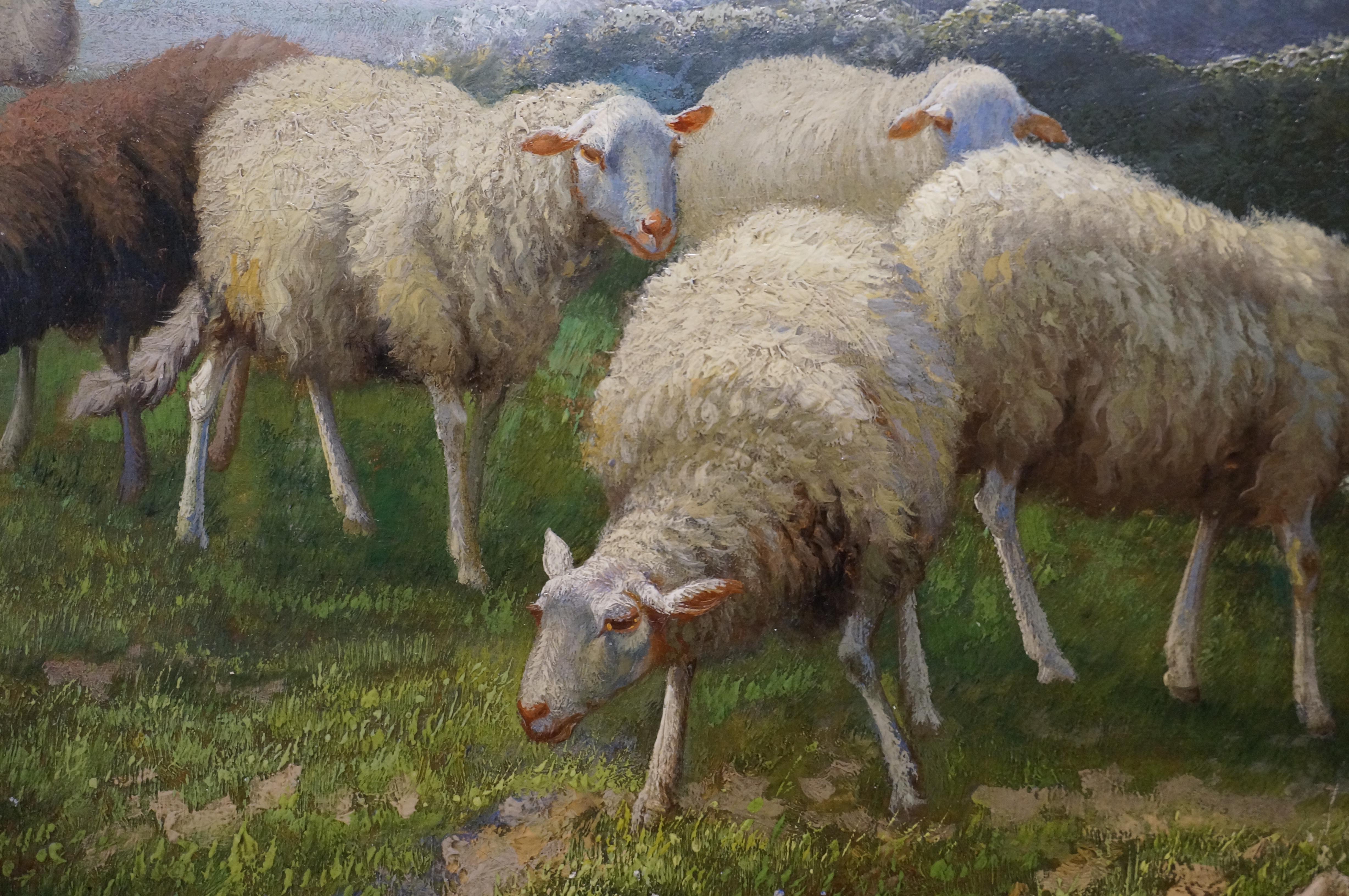 Paysage avec troupeau de moutons, peinture à l'huile romantique sur toile, Belgique, 1890 6