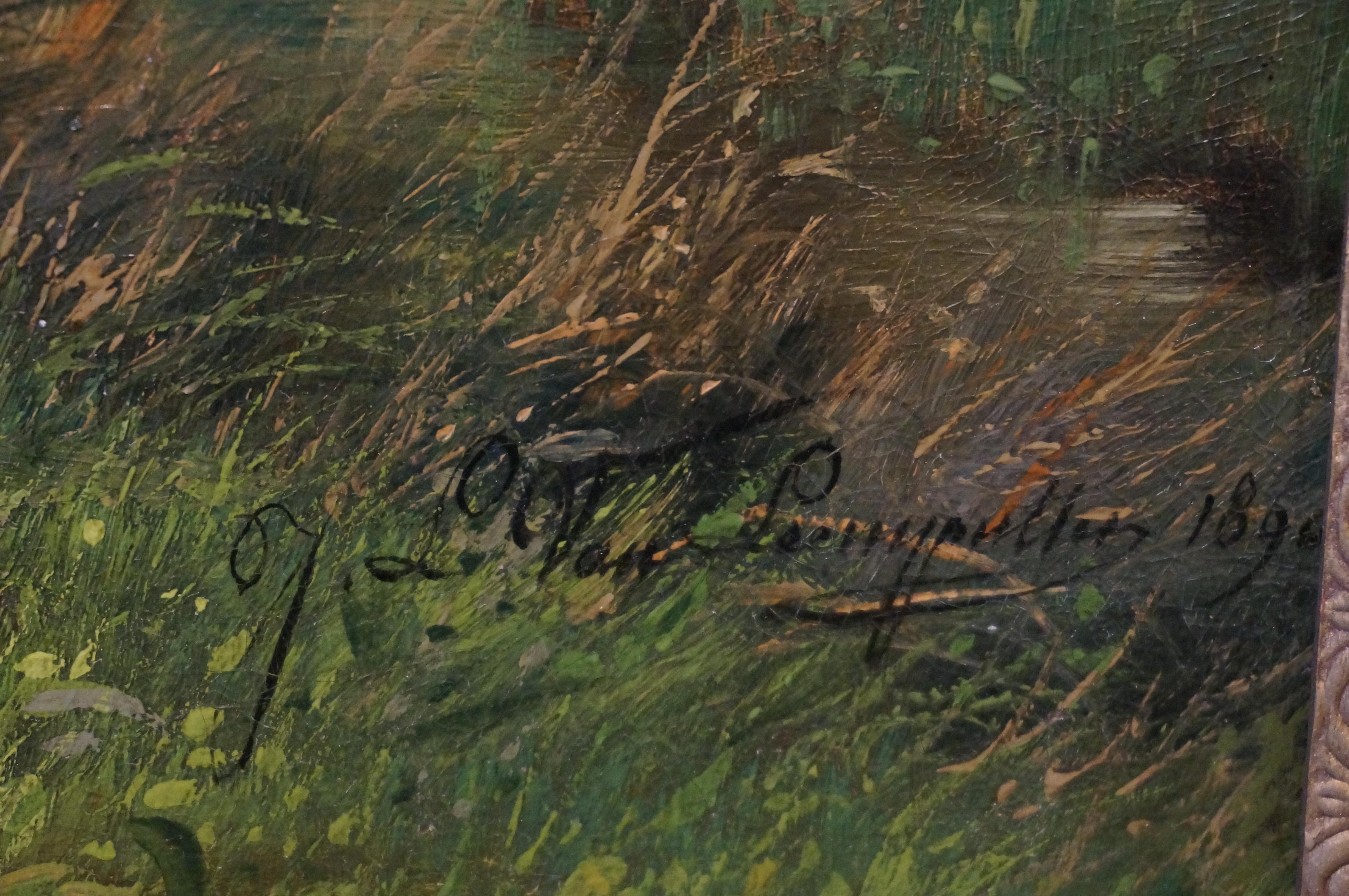 Paysage avec troupeau de moutons, peinture à l'huile romantique sur toile, Belgique, 1890 4