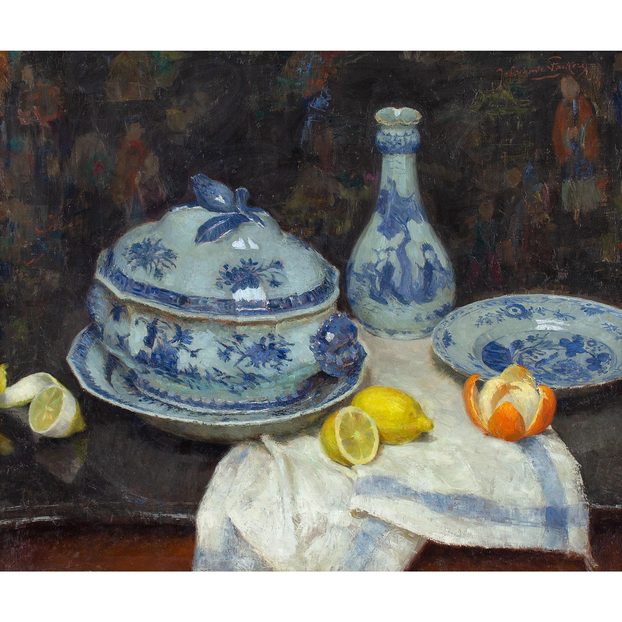 Jef Van De Fackere, Still Life With Ceramics, Lemons & Orange 1