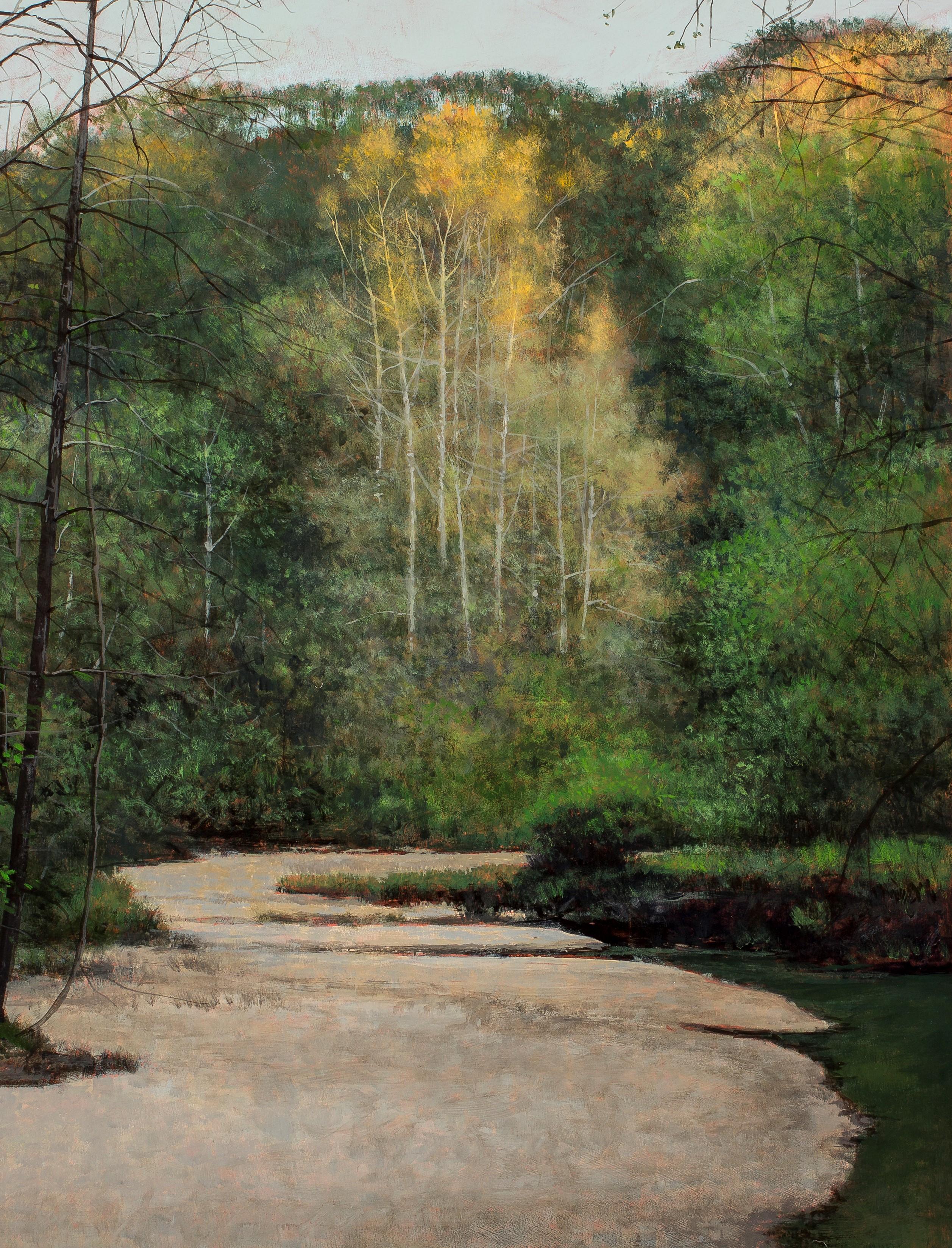Creek, Early Spring - Wooded Clearing Near Creek in Early Spring , Oil on Panel - Painting by Jeff Aeling