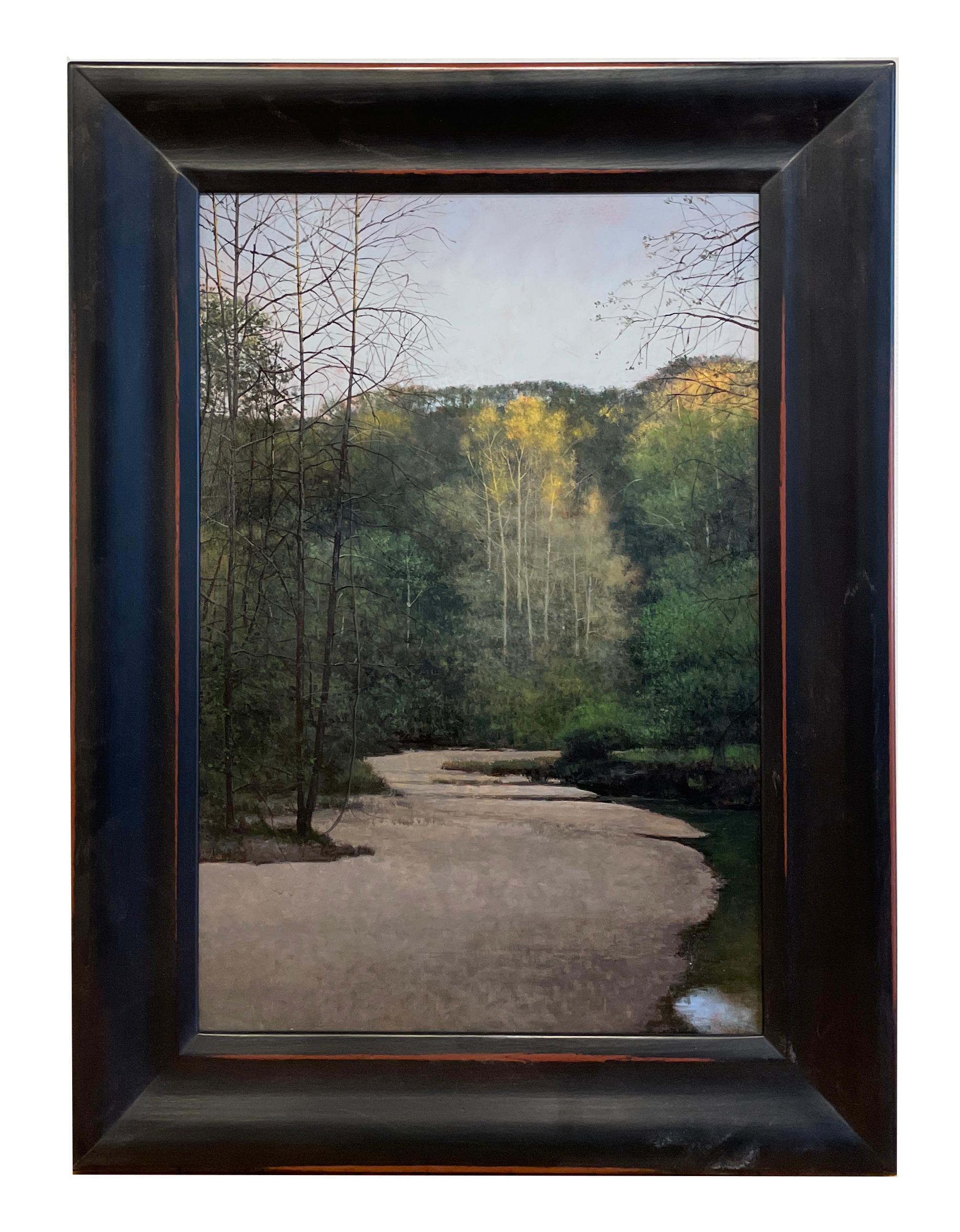 Creek, Early Spring - Wooded Clearing Near Creek in Early Spring , Oil on Panel - Contemporary Painting by Jeff Aeling