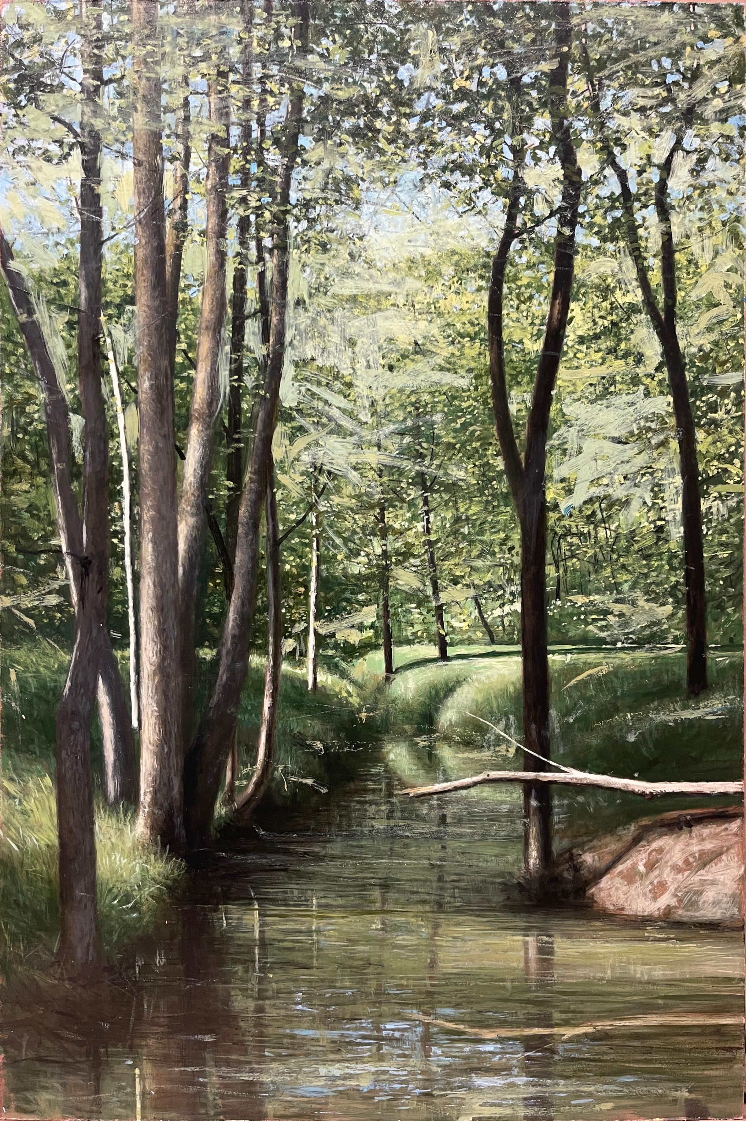 Waldbach - Gemälde eines durch den Wald fließenden Baches