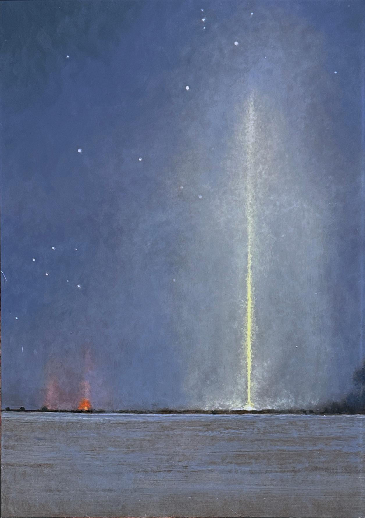 Light Pillar - Atmospheric Optical Phenomenon, Framed Oil Painitng For Sale 2