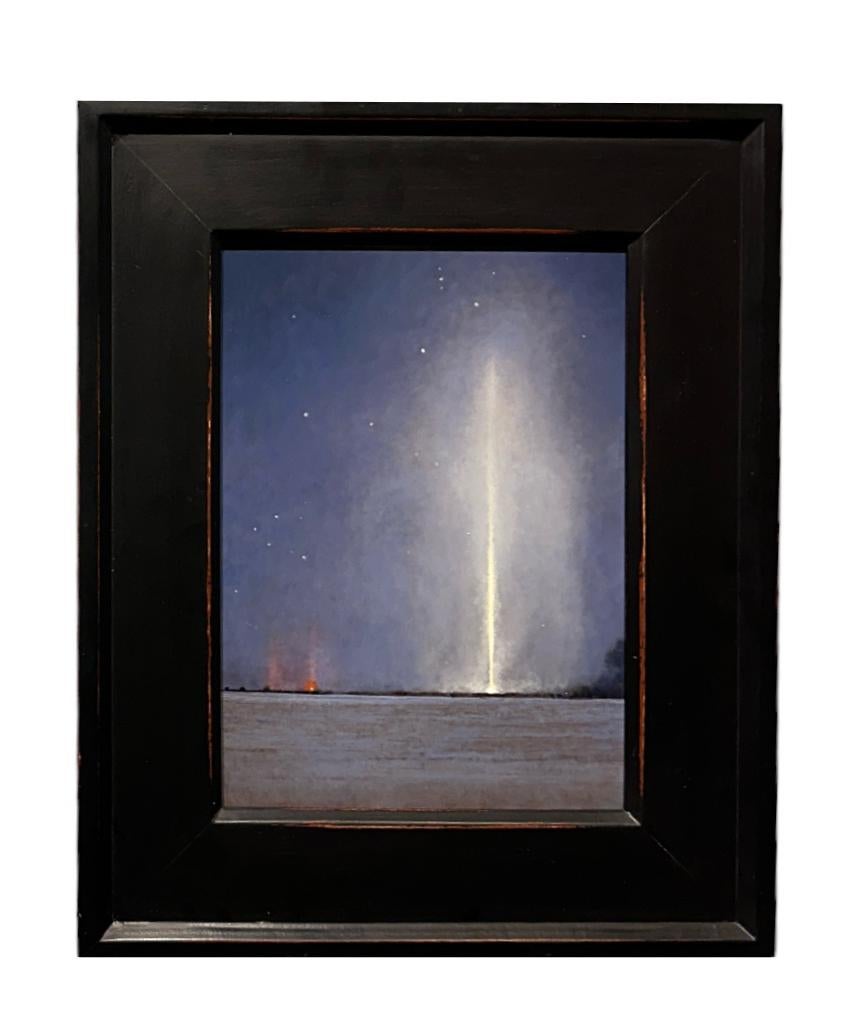 Light Pillar - Atmospheric Optical Phenomenon, Framed Oil Painitng - Painting by Jeff Aeling