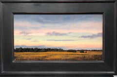 Meadow, Twilight, Pastoral Landscape at Dusk, Oil on Panel, Framed