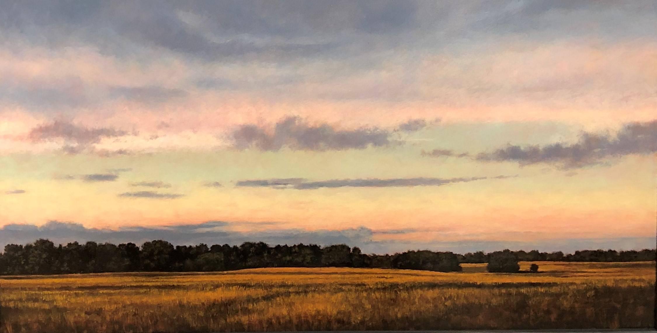 Jeff Aeling Landscape Painting - Meadow, Twilight, Pastoral Landscape at Dusk, Oil on Panel, Framed