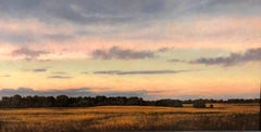 Meadow, Twilight, Pastoral Landscape at Dusk, Oil on Panel, Framed