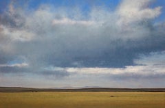 North of Las Vegas - Vast Golden Plain Under a Cloud Filled Sky , Oil on Panel