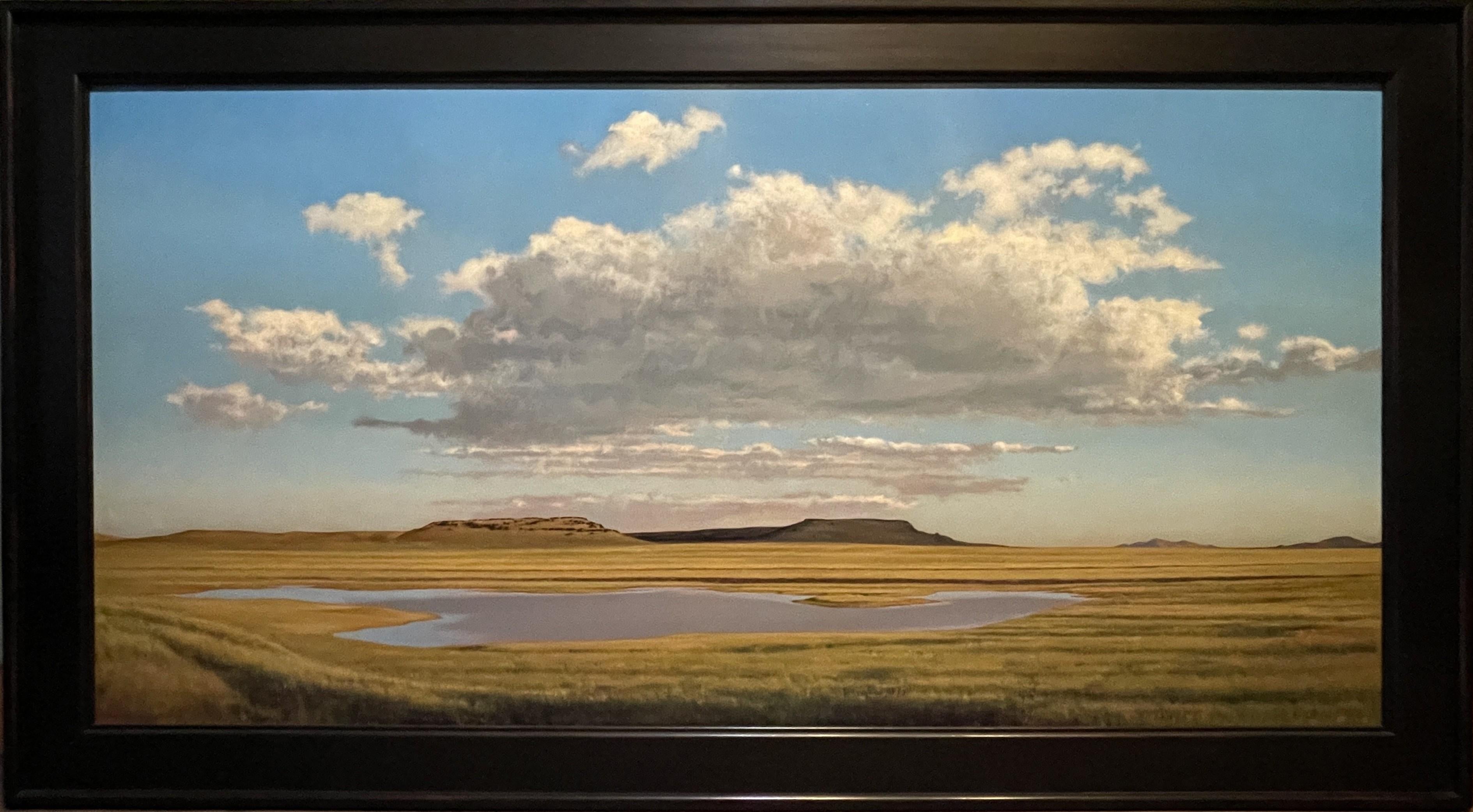 Étang et nuages près de Raton, NM - Peinture à l'huile d'un paysage à grande échelle