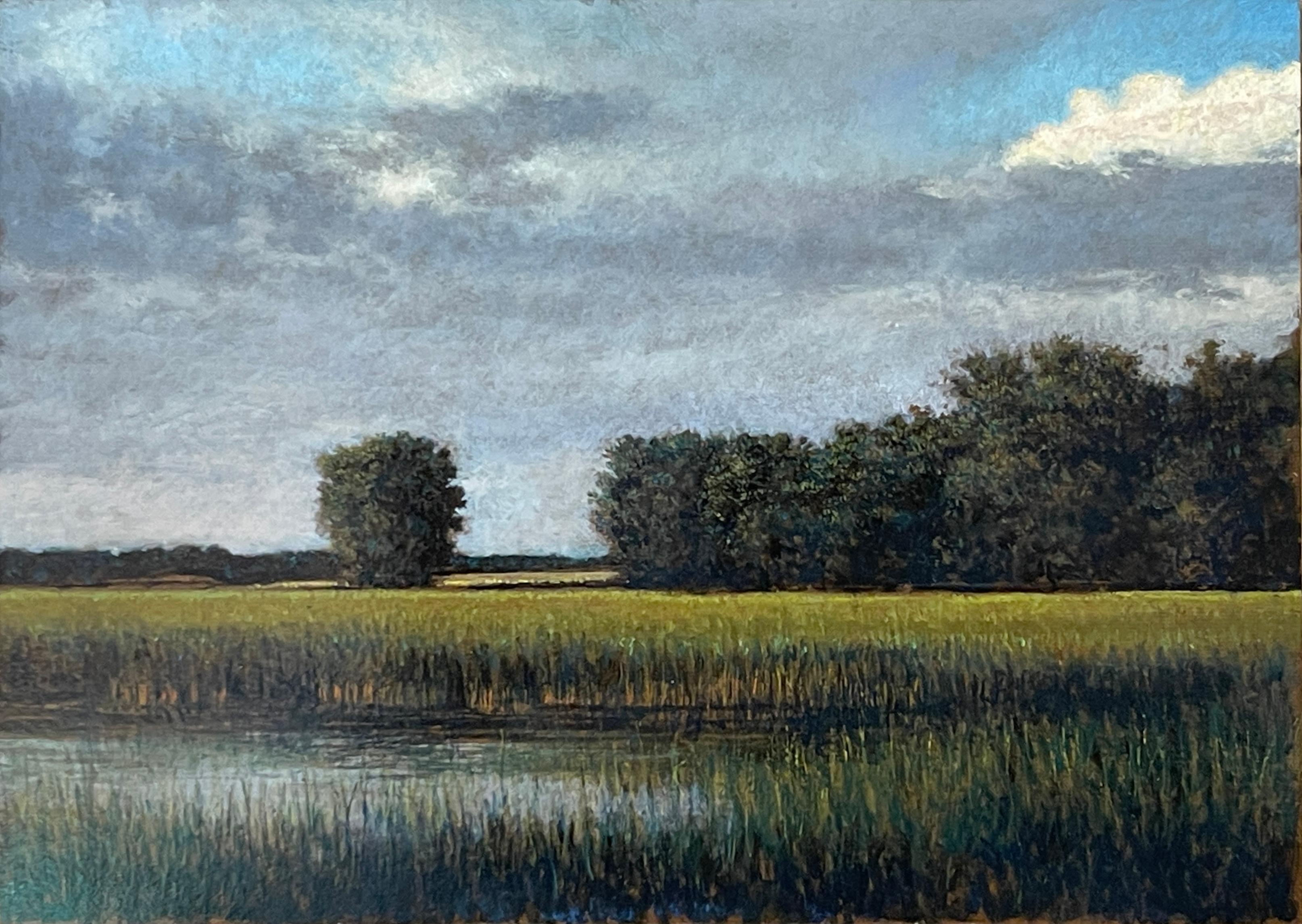 Teich Spätnachmittag - Realistische Landschaft Ölgemälde
