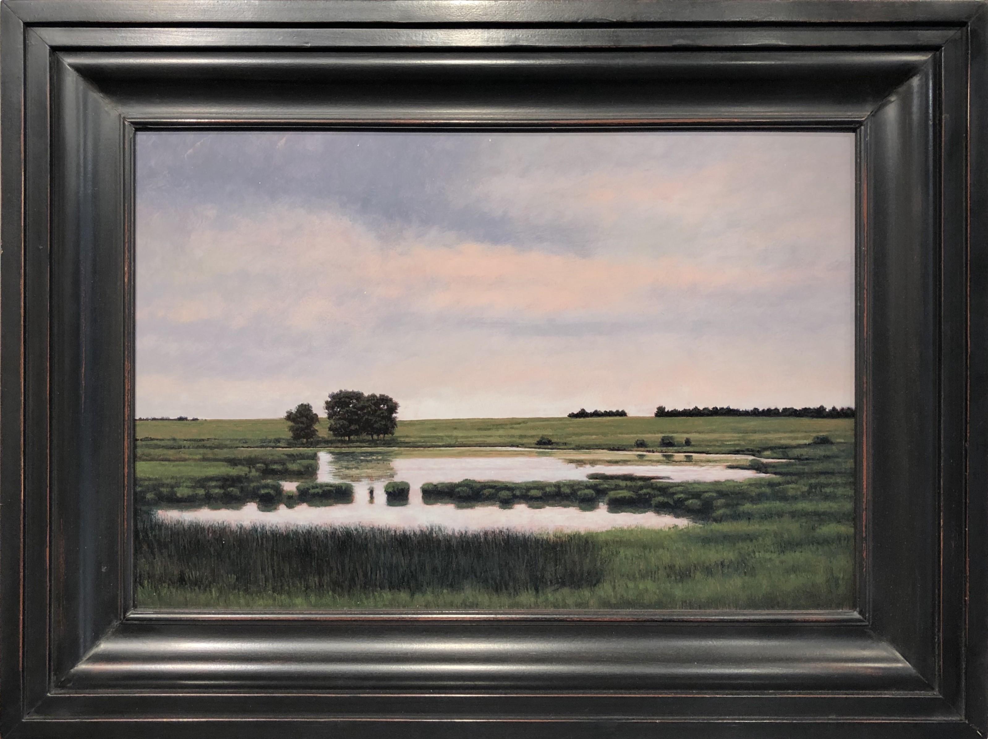 Jeff Aeling Landscape Painting - Pond Near St. Cloud, MN -Serene Pastoral Landscape with Meandering Water, Framed