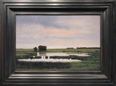 Pond Near St. Cloud, MN -Serene Pastoral Landscape with Meandering Water, Framed