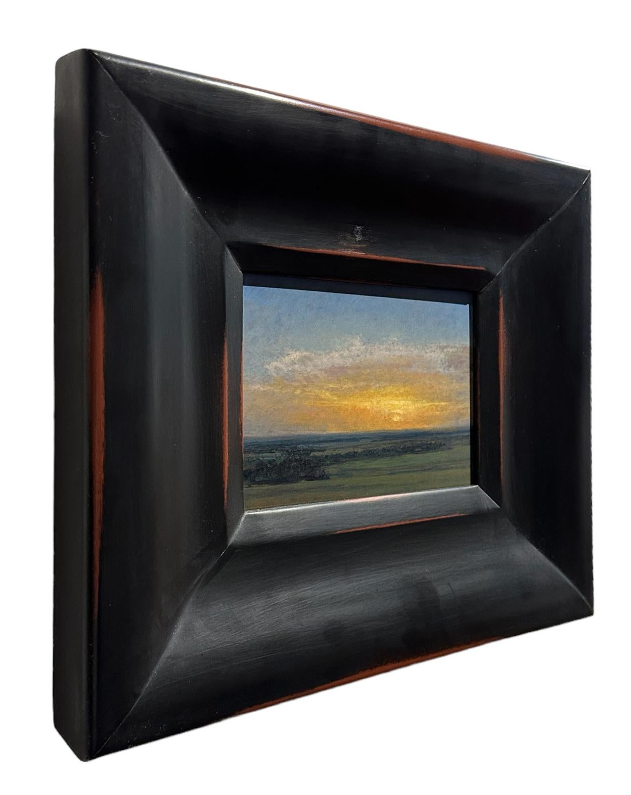 Sunset, Flint Hills - Setting Sun Over Green Fields, Framed Oil Painting For Sale 1